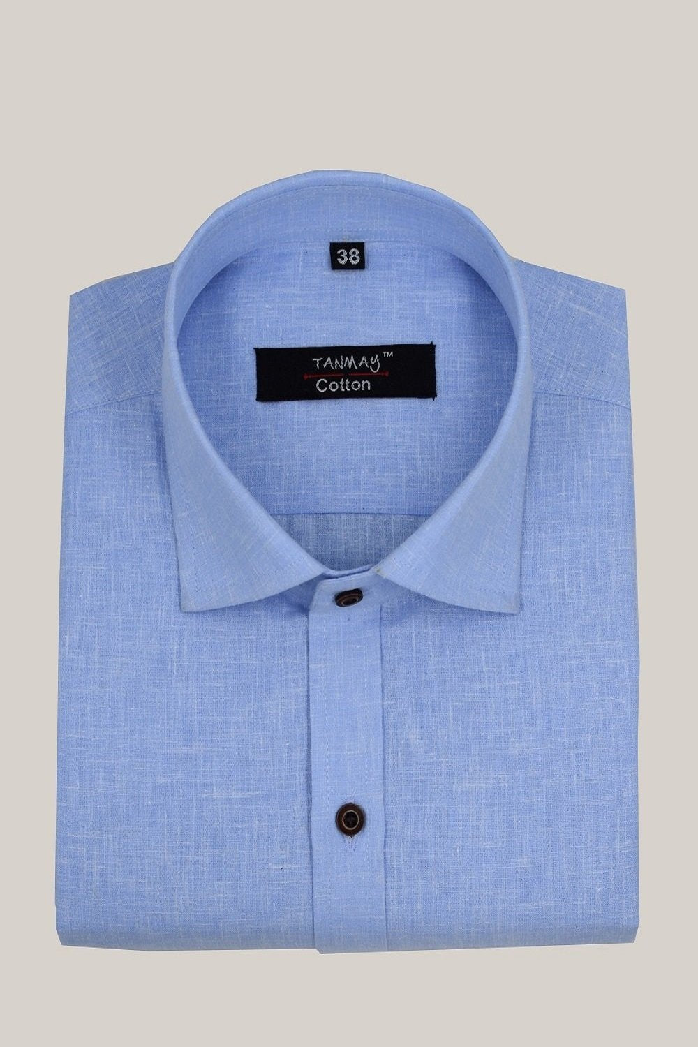 Cotton Tanmay Sky Blue Color Linen Fill Formal Cotton Shirt For Men's